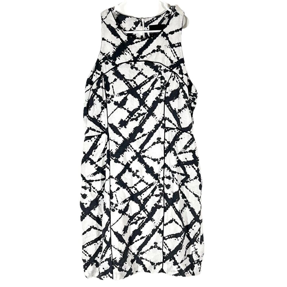 Cynthia Rowley Black/White Linen Abstract Print Dress Sleeveless Shift Size 12
